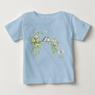 Camiseta Para Bebê Casal de Pássaros em Aquarela