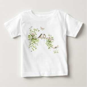 Camiseta Para Bebê Casal de Pássaros em Aquarela