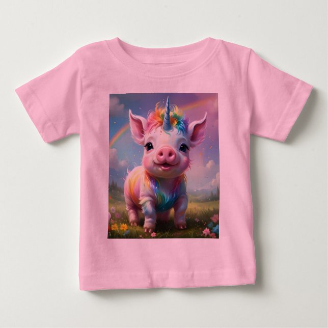 Camiseta Para Bebê "Cascos Mágicos: O Rainbow Unicorn Pig" (Frente)
