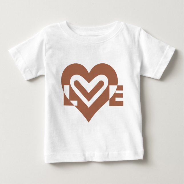 Camiseta Para Bebê Castanho de Chocolate Gráfico de Amor (Frente)