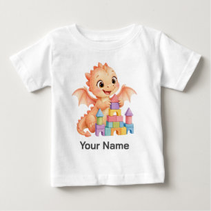 Camiseta Para Bebê Castelo de Bloco de Bebê Dragão Coral Fofo Persona
