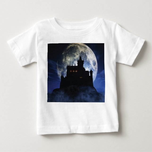 Camiseta Para Bebê Castelo fantasma durante a noite (Frente)