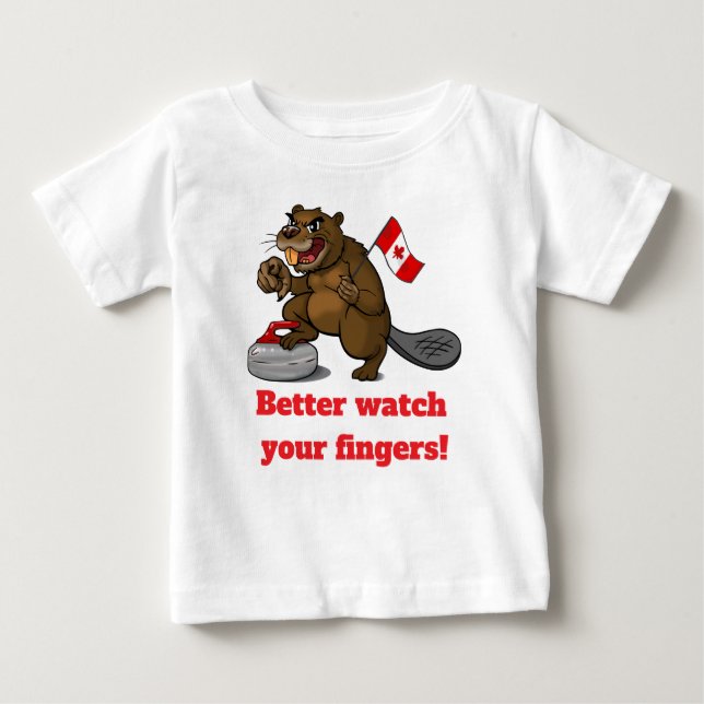 Camiseta Para Bebê Castor curling com bandeira (Frente)
