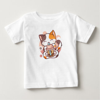 Camiseta Para Bebê Cat Boba Tea Bubble Tea Anime Kawaii Neko para Gar