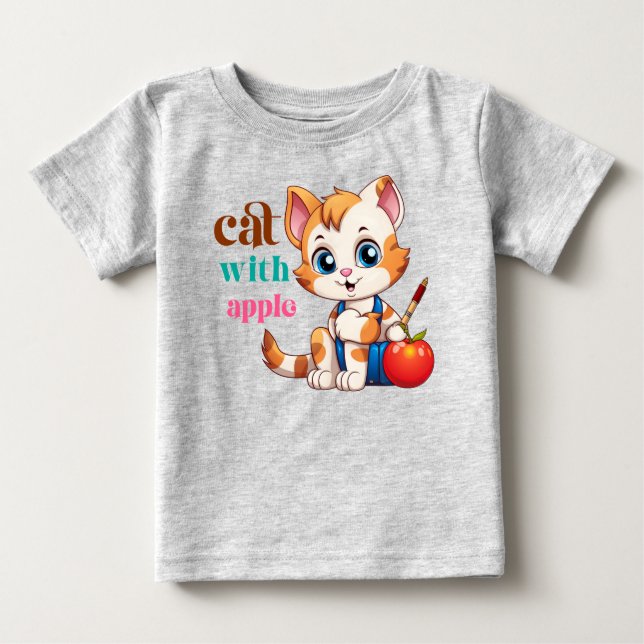 Camiseta Para Bebê Cat Com Apple-85242 (Frente)