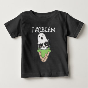 Camiseta Para Bebê Cat Halloween Ghost I Gritar Sorvete Pun