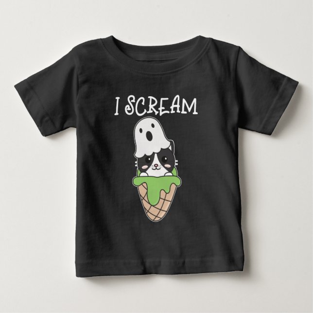 Camiseta Para Bebê Cat Halloween Ghost I Gritar Sorvete Pun (Frente)