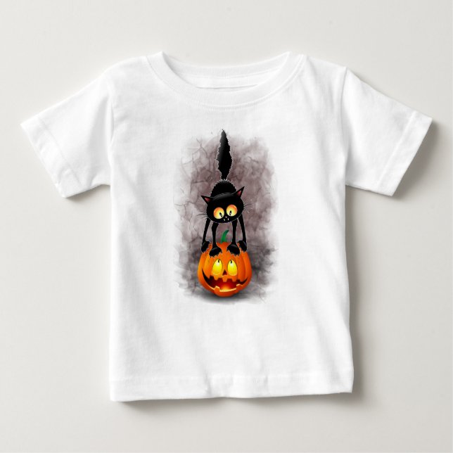 Camiseta Para Bebê Cat Halloween Personagem de desenho animado assust (Frente)