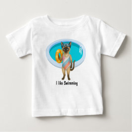 Camiseta Para Bebê Cat is at the pool for pool party