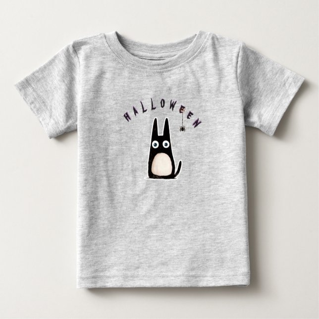 Camiseta Para Bebê cat + spider + Halloween, personalized (Frente)