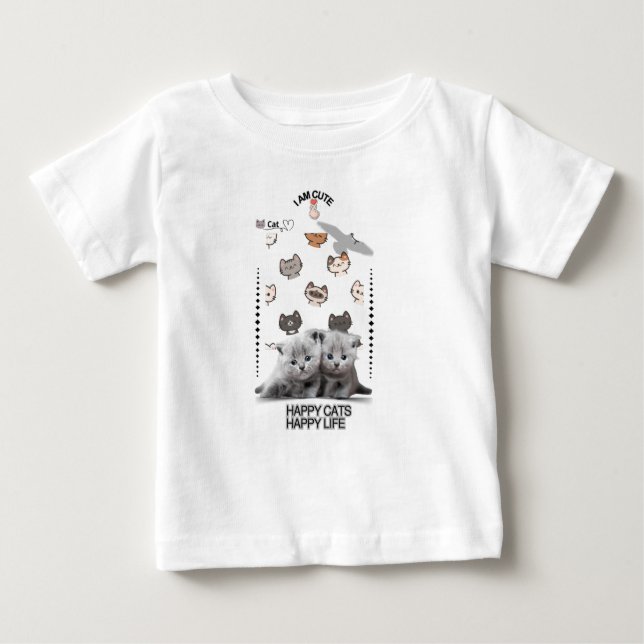Camiseta Para Bebê Cat T-Shirt | Funny Kitty cute Style (Frente)
