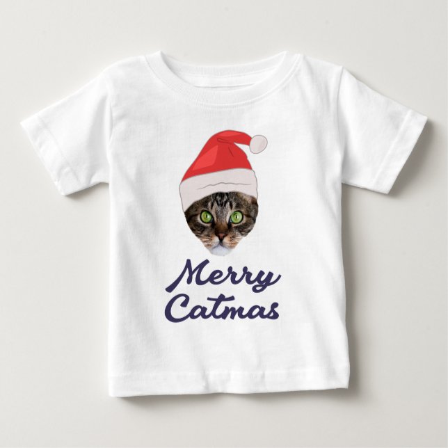 Camiseta Para Bebê Catmas de feliz, Convite para Papai Noel de Natal (Frente)