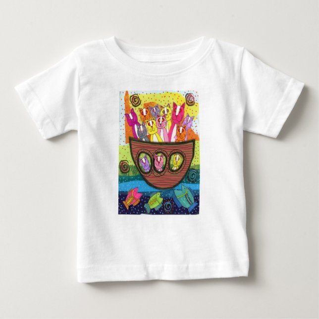 Camiseta Para Bebê Cats in a Boat T-shirt (Frente)