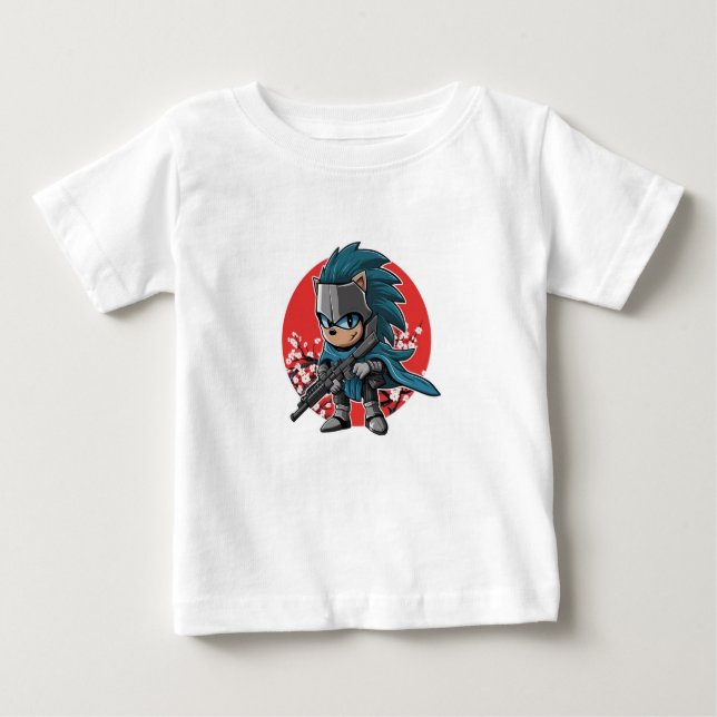 Camiseta Para Bebê Cavaleiro de Hedgehog (2) (Frente)