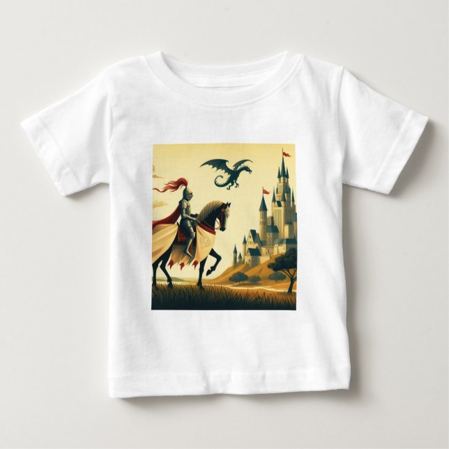 Camiseta Para Bebê Cavaleiro Medieval/dragão/fantasia do castelo (Frente)