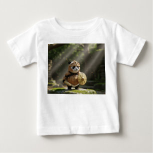 Camiseta Para Bebê Cavaleiro Panda Minúsculo em Armadura de Madeira