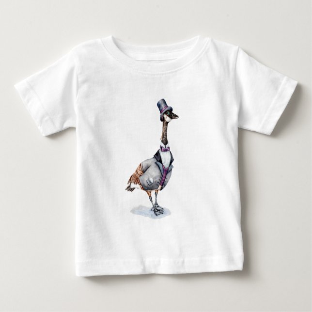 Camiseta Para Bebê Cavalheiro vitoriano ganso num chapéu alto (Frente)