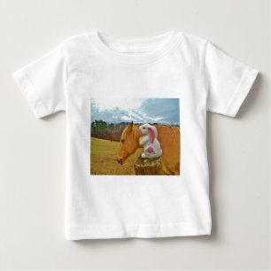 Camiseta Para Bebê Cavalo amarelo, coelho do primavera