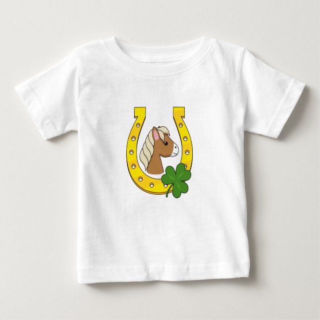 Camiseta Para Bebê Cavalo castanho giro-bonito com sapato de cavalo O (Frente)