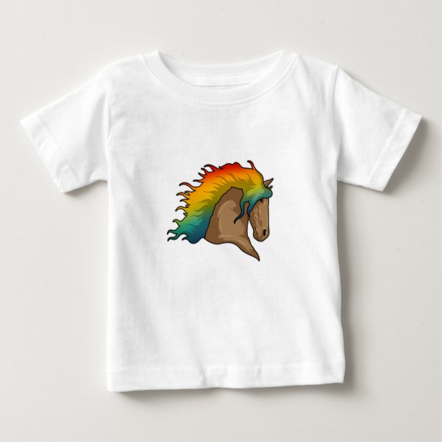 Camiseta Para Bebê Cavalo com Cabelos Arco-íris (Frente)