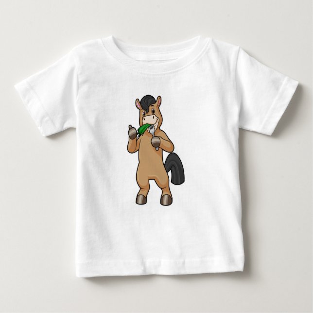 Camiseta Para Bebê Cavalo comendo vegano (Frente)