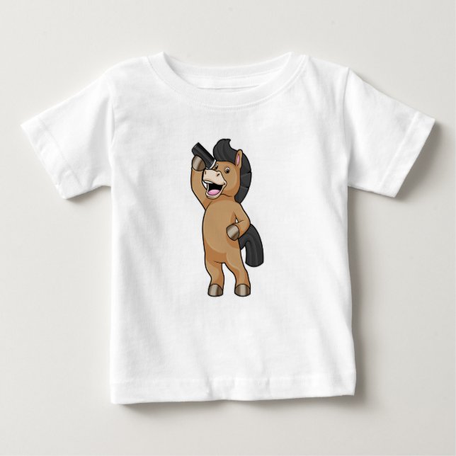 Camiseta Para Bebê Cavalo como Cabeleireiro com Pente (Frente)