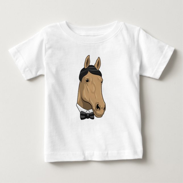 Camiseta Para Bebê Cavalo como cavalheiro com gravata borboleta (Frente)