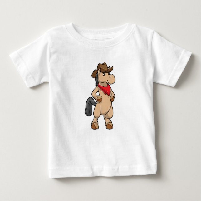 Camiseta Para Bebê Cavalo como Cowboy (Frente)