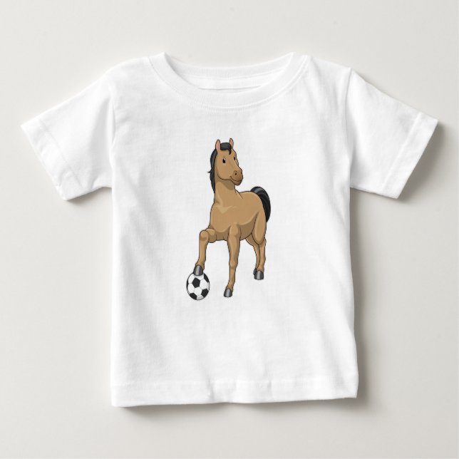 Camiseta Para Bebê Cavalo como jogador de futebol com futebol (Frente)