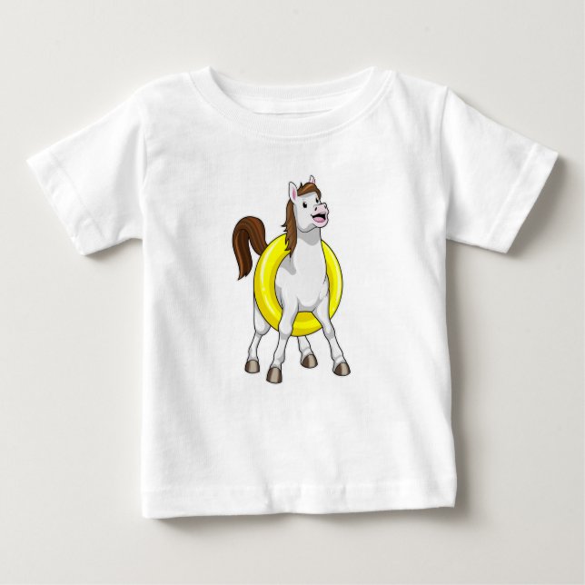Camiseta Para Bebê Cavalo como nadador com Lifebouy (Frente)
