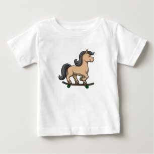 Camiseta Para Bebê Cavalo como Patinador com Skate