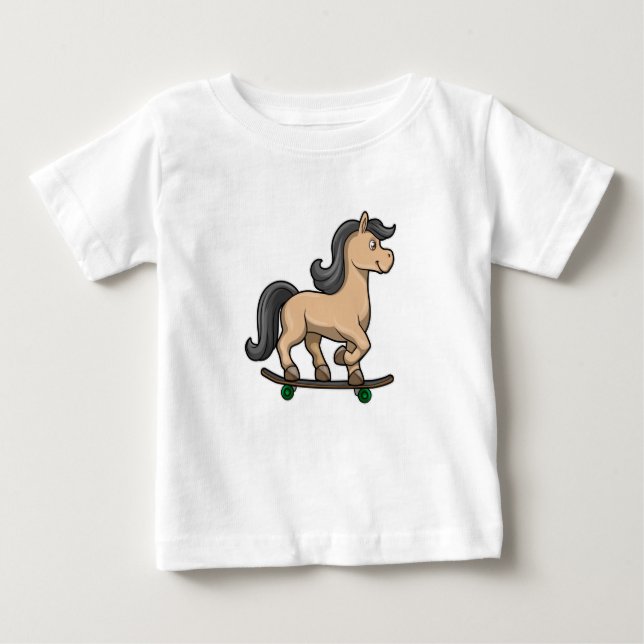 Camiseta Para Bebê Cavalo como Patinador com Skate (Frente)