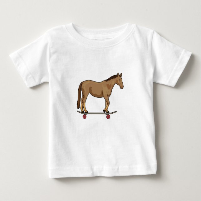 Camiseta Para Bebê Cavalo como Patinador em skate (Frente)