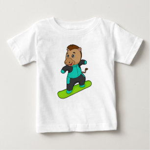 Camiseta Para Bebê Cavalo como Snowboarder com Snowboard