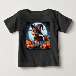 Camiseta Para Bebê Cavalo das bruxas e abóboras, bonitos