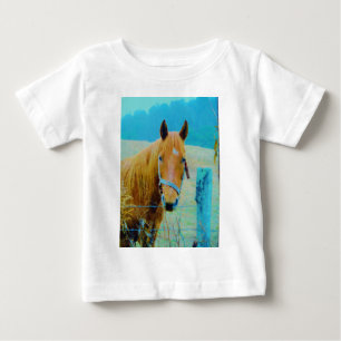 Camiseta Para Bebê Cavalo de cor azul Denim
