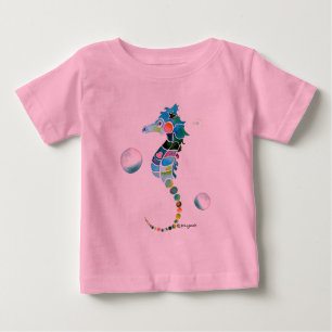 Camiseta Para Bebê Cavalo de mar com bolhas