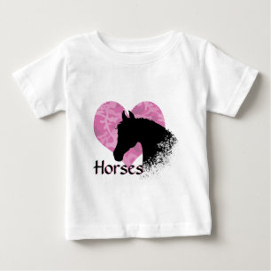 Camiseta Para Bebê Cavalo do Coração (camo rosa)