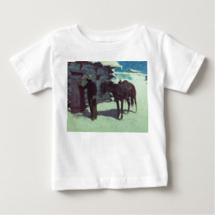 Camiseta Para Bebê Cavalo e Cowboy Neve de Inverno