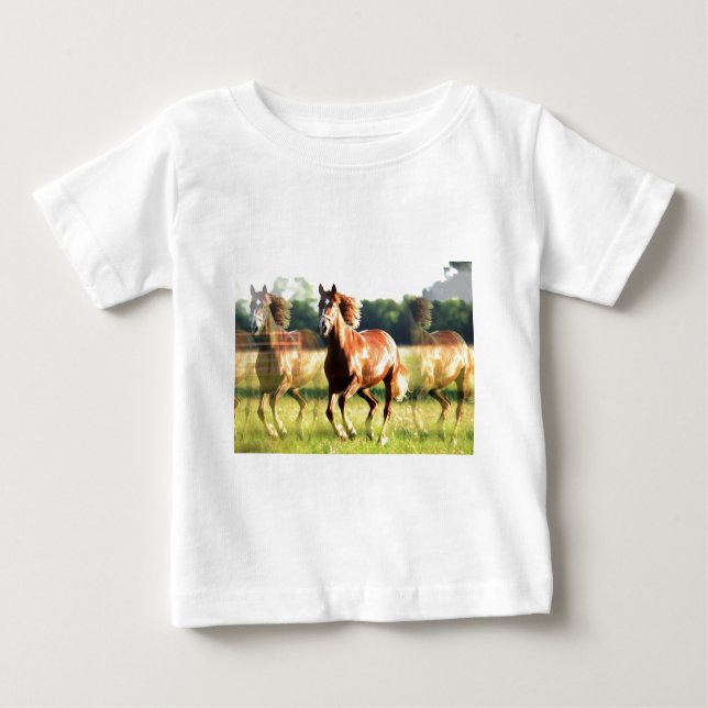 Camiseta Para Bebê Cavalo em Execução (Frente)
