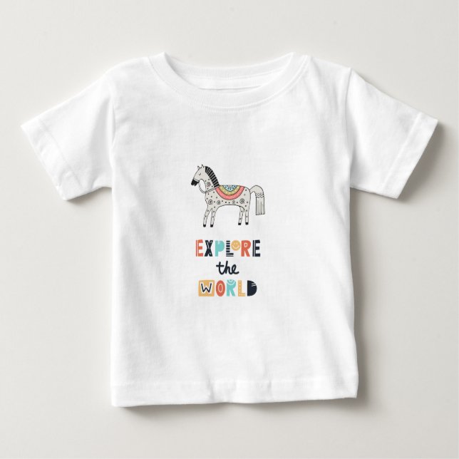 Camiseta Para Bebê Cavalo Escândia Bonito Explore o Mundo (Frente)