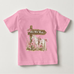 Camiseta Para Bebê Cavalo Floral Rosa Floral Oeste Selvagem Ocidental