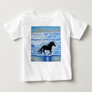 Camiseta Para Bebê Cavalo Livre pela Pintura do Mar