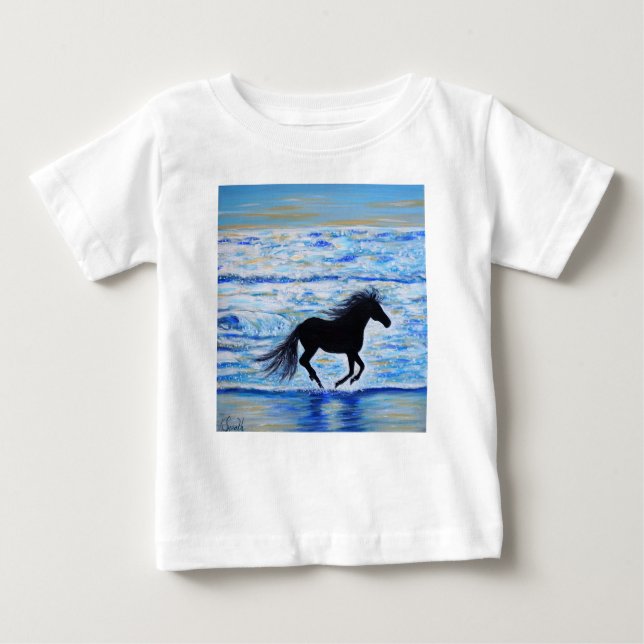 Camiseta Para Bebê Cavalo Livre pela Pintura do Mar (Frente)