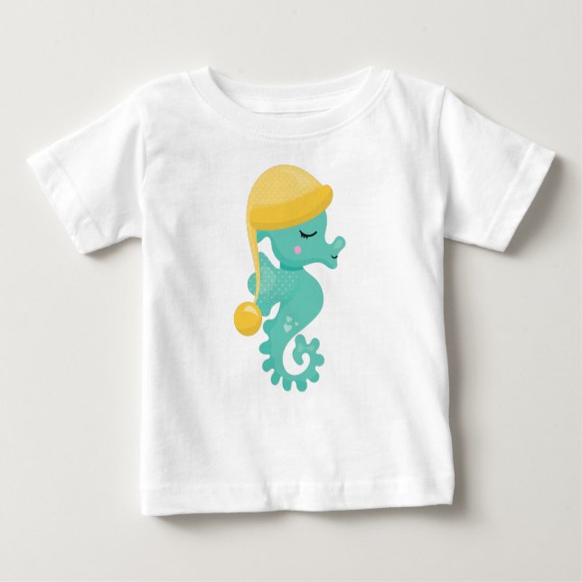 Camiseta Para Bebê Cavalo-marinho-Cinto, Cavalo-Cerrado Verde, Cavalo (Frente)