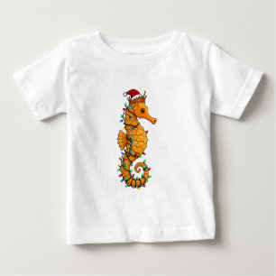 Camiseta Para Bebê Cavalo-Marinho Festivo Usando um Chapéu de Papai N
