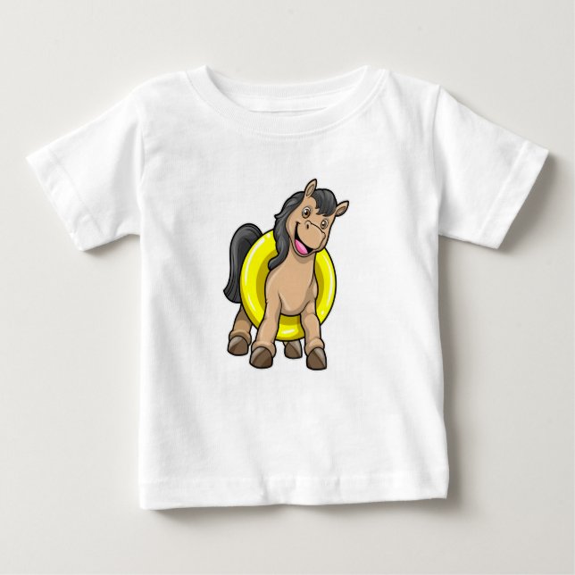 Camiseta Para Bebê Cavalo na praia com anel de Natação (Frente)