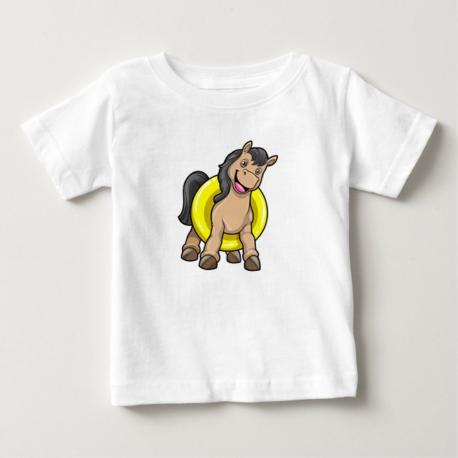 Camiseta Para Bebê Cavalo na Praia com Boia (Frente)