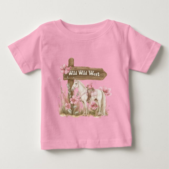 Camiseta Para Bebê Cavalo Ocidental Floral, Floral, Rosa, Selvagem Oc (Frente)