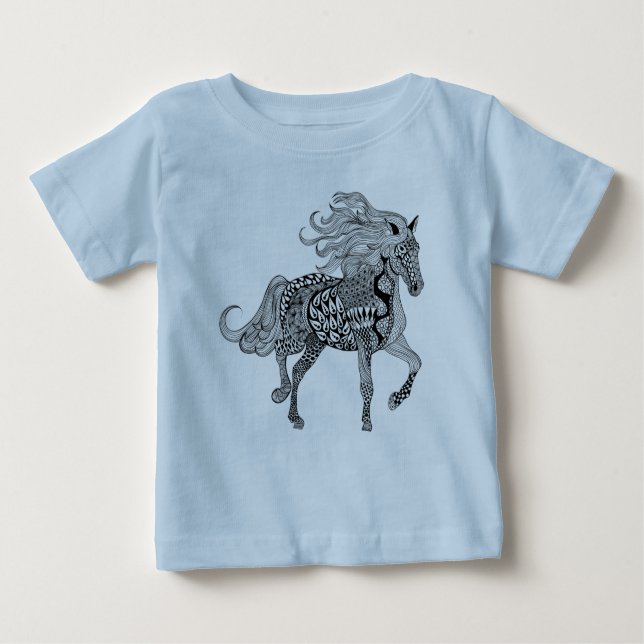 Camiseta Para Bebê Cavalo preto inspirado (Frente)
